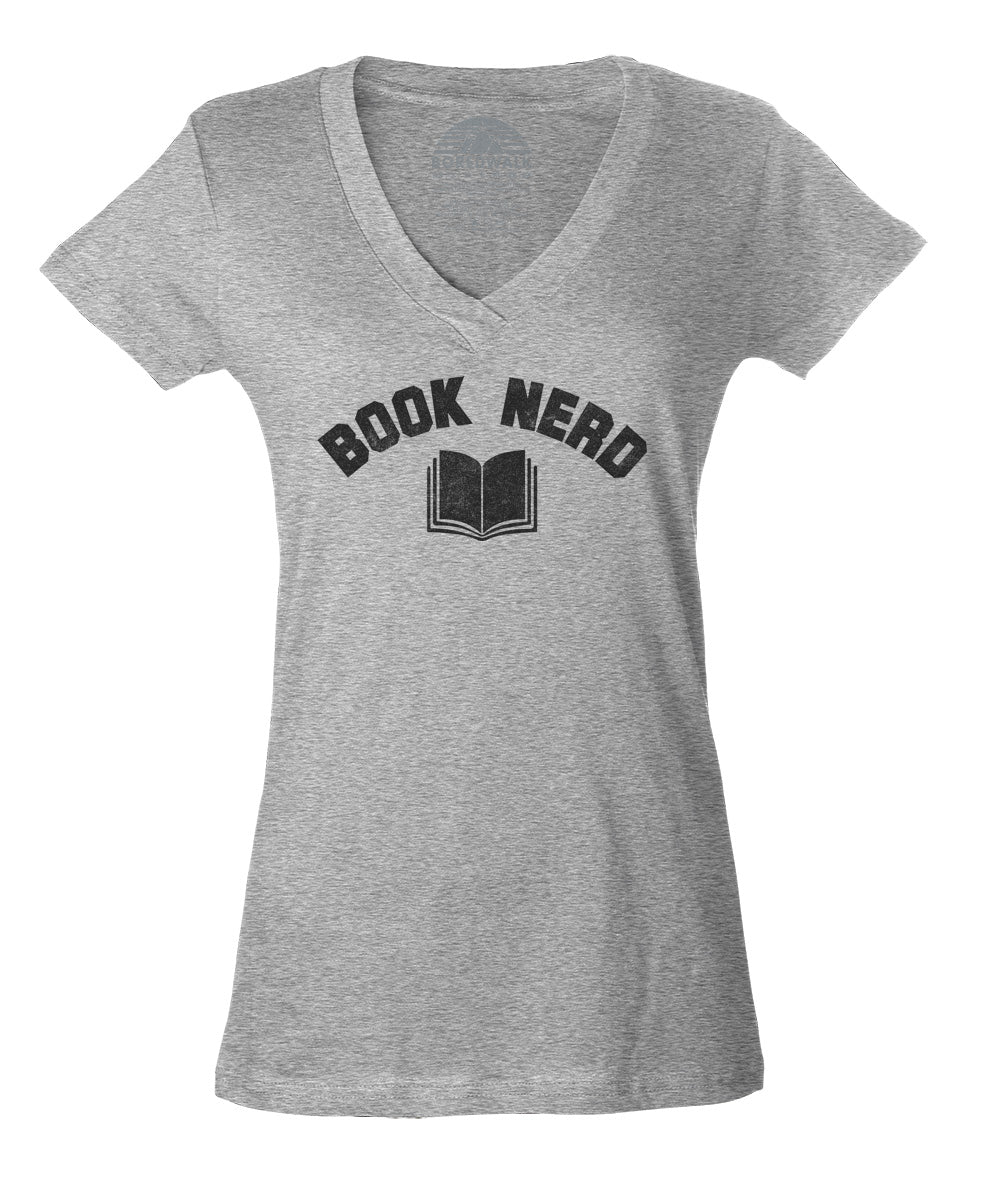 Women's Book Nerd Vintage Vneck T-Shirt Geeky Nerdy Literary