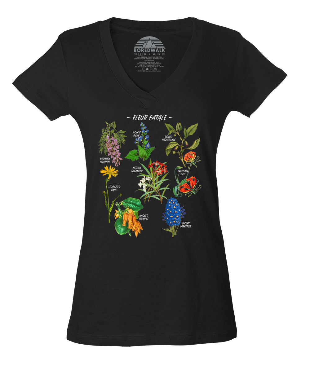 Women's Fleur Fatale Toxic Botanical Chart Vneck T-Shirt