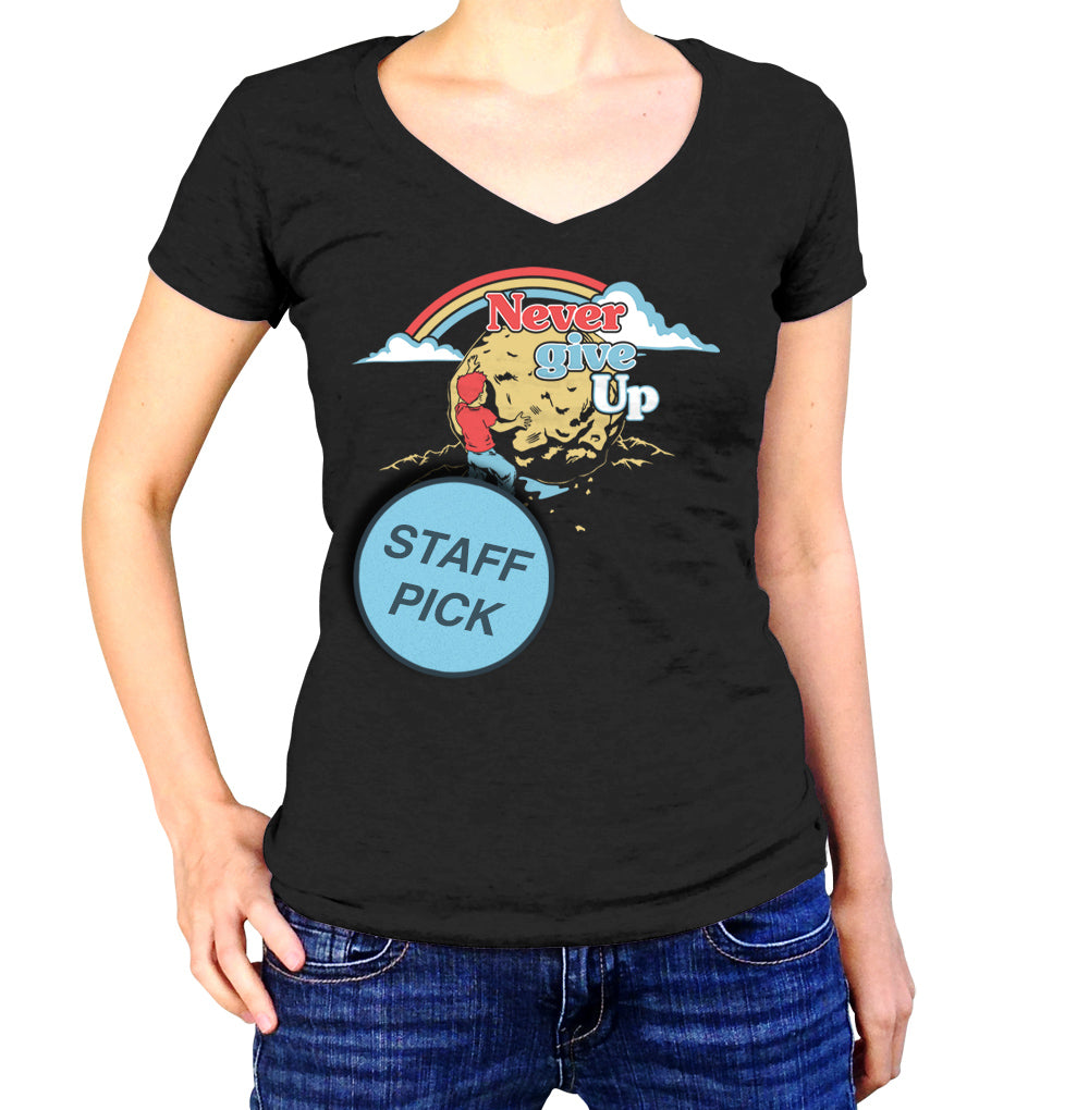 Women's Never Give Up Sisyphus Vneck T-Shirt