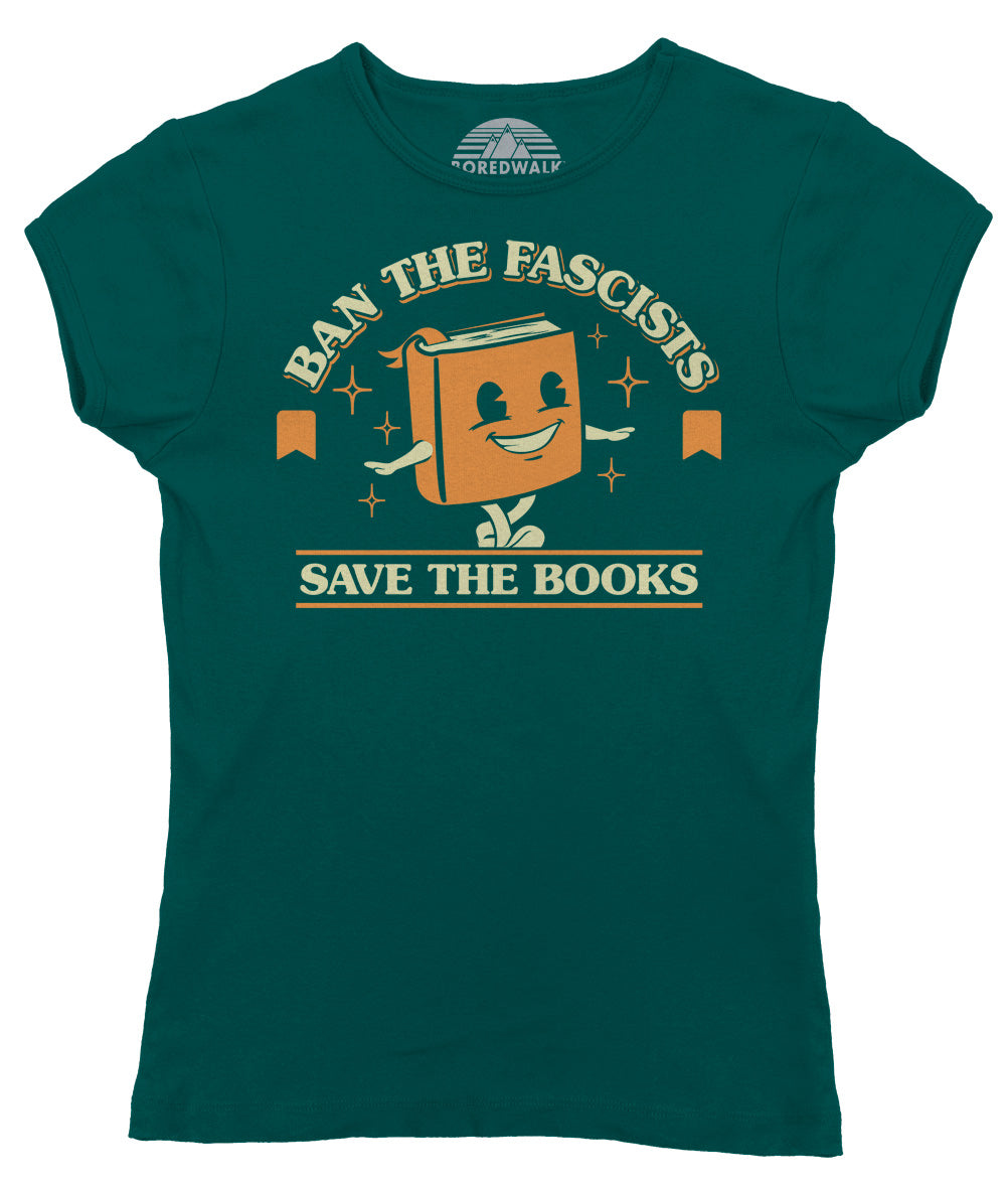Boredwalk Women's Ban The Fascists Save The Books T-Shirt, Large / Teal