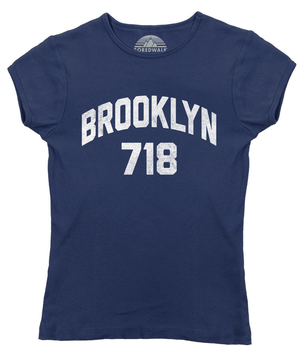 Boredwalk Women's Brooklyn 718 Area Code Scoop Neck T-Shirt, Select A Size / Purple