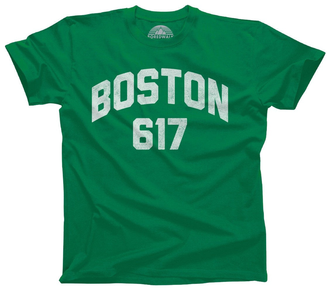 BoredWalk Men's Boston 617 Area Code T-Shirt, Medium / Kelly