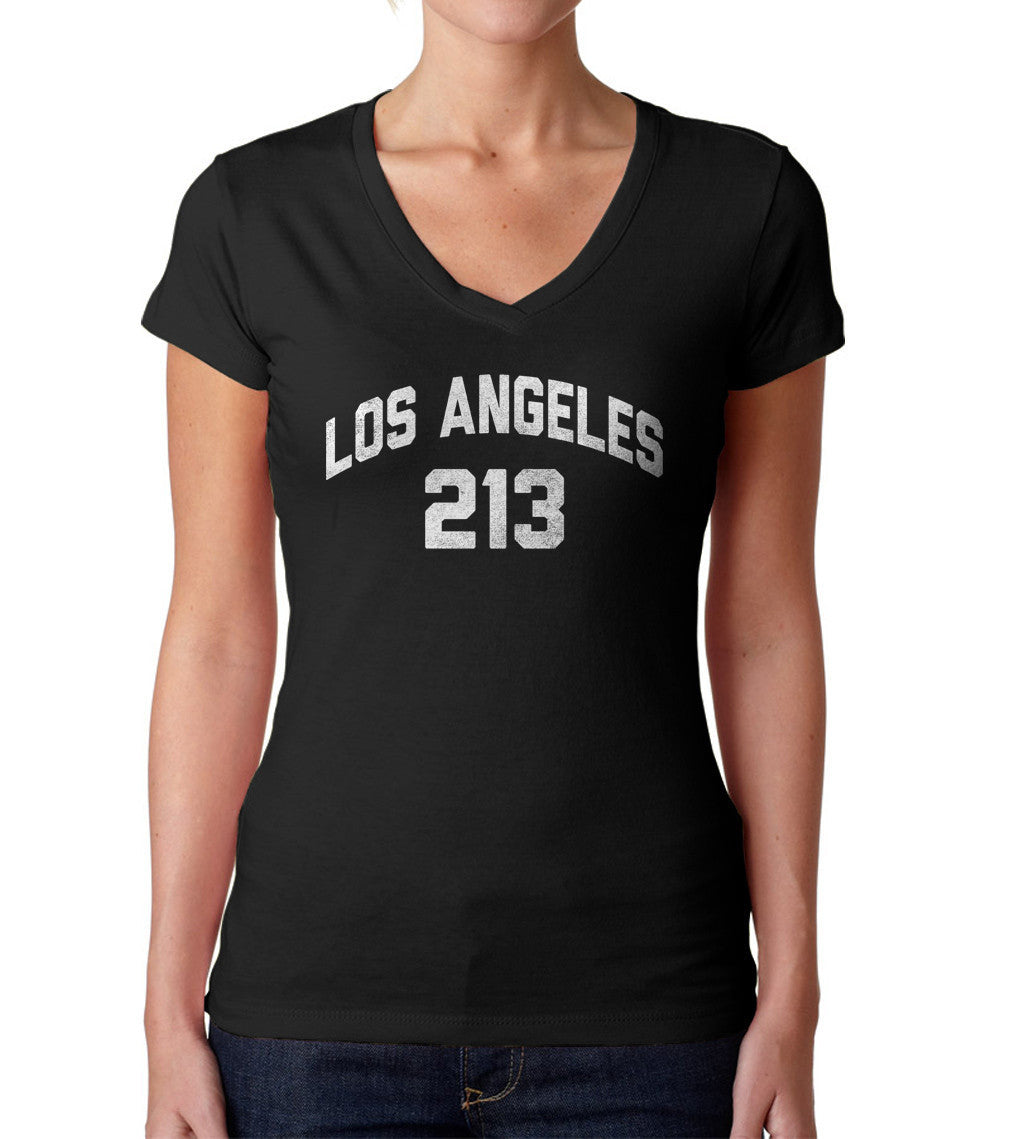 Boredwalk Women's Los Angeles 213 Area Code Scoop Neck T-Shirt, Select A Size / Black