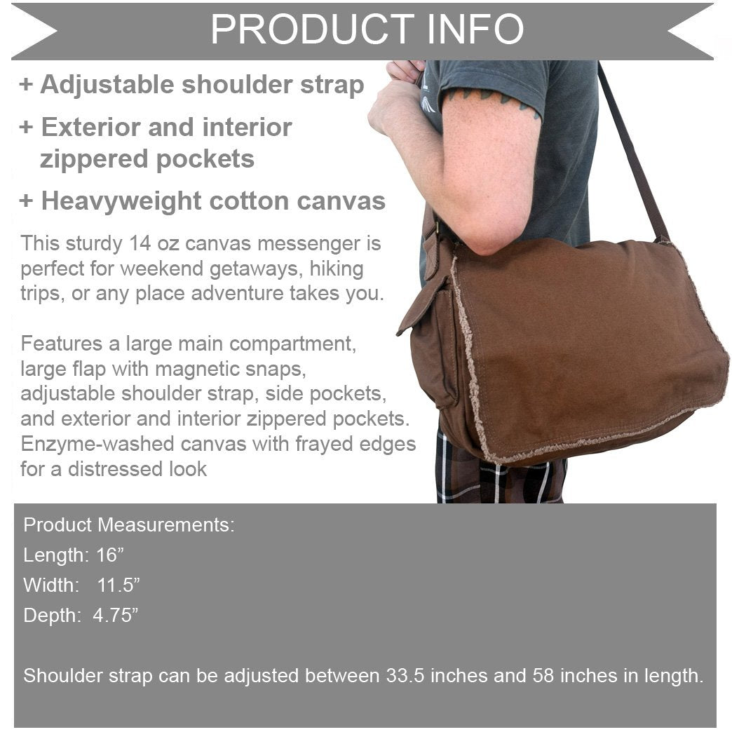 Wholesale Canvas Messenger Tote Bags with Long Shoulder Straps - Small