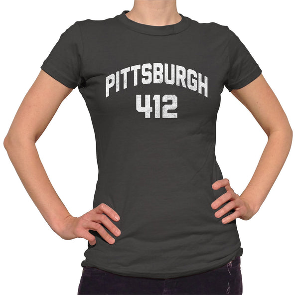 Boredwalk Women's Pittsburgh 412 Area Code Scoop Neck T-Shirt, Large / Navy