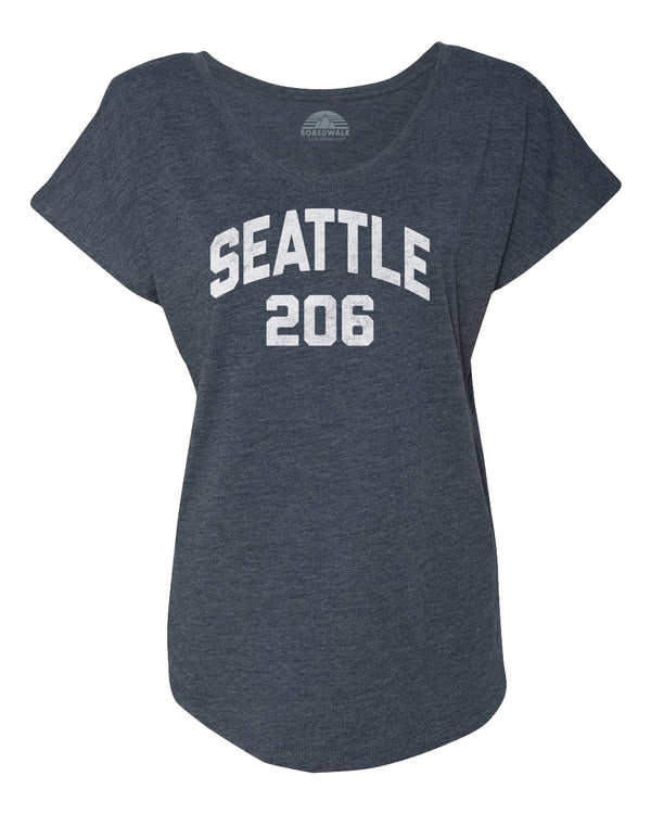 Boredwalk Women's Seattle 206 Area Code Scoop Neck T-Shirt, XX-Large / Navy