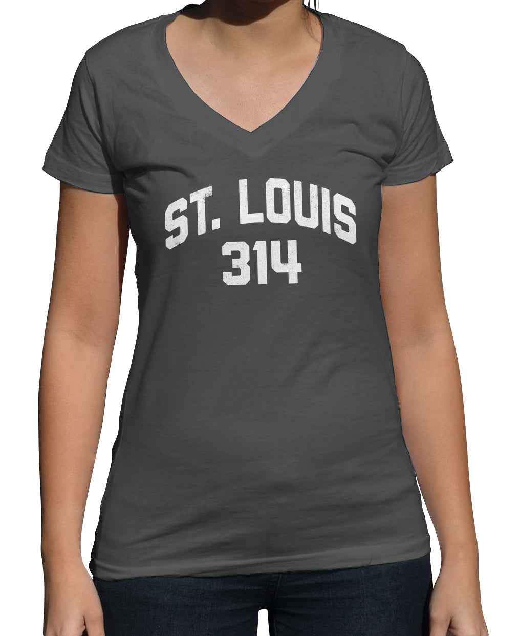 BoredWalk Women's St Louis 314 Area Code Vneck T-Shirt, Small / White